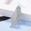 Fashion leaf Feather 925 sterling silver Brooches for Women Corsages with Shining Crystal Brooch Big Scarf Clothes Accessories 240315