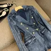 Wiosenna moda dżinsowa dla kobiet podwójnie zbędne guziki Slim Blue Jean Motorcycle Biker Zipper Blazers Coats Mujer 240319