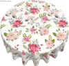 Table Cloth Summer Round Tablecloth 60 Inch Watercolor Floral Roses Pattern Table Cloth Washable Tablecloth Waterproof and Stain-Proof Y240401