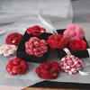 Camellia flower brooch With box PU fabric high quality with luxury brand designer golden white red black