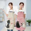 Förkläden Cartoon Cat Printed Kitchen Apron Cotton Linen Sleeveless Man Women Chef Matlagning Förkläden Kök Tillbehör 68*55 cm Delantales Y240401T72E