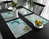 Bordduk marmor placemats uppsättning av 4 marmor aqua texturerade moderna bordsmattor tvättbara kricka placemat dekoration för kök tabell 12x18 tum y240401