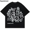 HARAJUKU CARTOON GIRL CAT JAPOMESE KANJI Graphic T Shirt Men T-Shirt T-Shirt Summer Short Sleeve Tress