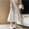 Skirts Sweet Cute White Cake Skirt For Women Korean Style Spring Summer 2024 Elastic High Waist A-Line Girls Lace Embroidery Long