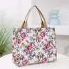 fi Blumendruck Tasche, tragbare Leinwand Lunchtasche, Frauen lässig Handtasche Bento Mama Tasche für Picknick -Reise Q08T##
