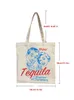 1pc Genießen Sie Tequila Brief Muster Einkaufstasche Shop Tasche Tragetasche Vintage Casual Leinwand Schulter Handtasche Shop Geschenk g29c #