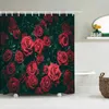 Duschvorhänge Bunte Rosenblumen Druckvorhang Badezimmer Blumenblatt Wasserdichter Polyesterstoff Badewannendekor mit Haken