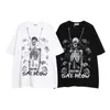 High Street American Style Chain Rose Skull Print Trendy Brand Vtg Short Sleeved Hip-hop Loose Couple T-shirt for Men