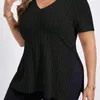 Los T-shirt met korte mouwen lente en zomer nieuwe effen kleur plus size damestop met V-hals