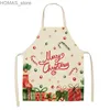 Aprons Christmas Pattern Linen Hand Wipe Waist Apron Home Festival Decoration Kitchen Cleaning Tools Catering Work Clothes Y240401