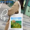 Claude conheceu a tela de lona saco de água lírios pintando jardim da ponte de tulipa harajuku shopper bolsas cotts u4zd#