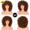 Perucas lizzyhair vermelho marrom cobre curto encaracolado perucas sintéticas para preto feminino africano cosplay natural afro peruca com franja resistente ao calor