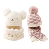 Autumn Infant Baby Girl Winter Warm Beanie Hat Soft Knitted Cap and Fleece Lined Scarf Set Costume Accessories 240311