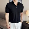 Herrpolos Ice Silk Seamless High Elastic V-Neck Waffle Kort ärm Polo Shirt Thin Breattable Casual Business Lapel T-shirt 2024 Summer