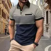 Летняя мужская полосатая рубашка-поло с вышивкой на лацканах с коротким рукавом, повседневная деловая модная спортивная рубашка-поло для мужчин 240318