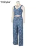 Sexy spaghettibandjes crop tops en wijde pijpen broek denim tweedelige set dames verjaardag nachtclub bloemen jacquard jeanspakken 240329