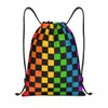 custom Rainbow Checkerboard Checked Pattern Drawstring Bag for Shop Yoga Backpacks Men Women Sports Gym Sackpack m0IQ#