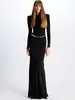 Abiti casual Donna Celebrity Luxury Sexy Manica lunga Backless Strass Nero Maxi abiti Abito 2024 Elegante festa da sera Vestido