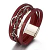 Bangle European och American Magnetic Buckle Armband för kvinnor Multi-Layer Pu Leather Circular Ring Design Jewelry