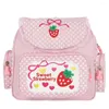 School Bags Kawaii Student Bookbag Cute Strawberry Embroidery Outdoor Daypack Dots Multi-Pocket Nylon Fashion College For Teenager Girl