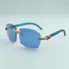 New large frameless luxury sunglasses micro-pave diamond 4189706-3 green natural wooden temple legs glasses 58-18-135mm