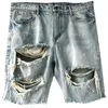 Verano para hombre Moda Hiphop Hole Denim Shorts Borde áspero Mendigos Capris Hombres Jeans Pantalones cortos 240327