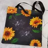 Drawstring Travel Shoulder Bag Storage Large Capacity Plant Floral Tote Foldable Shopping Bags Black Sunflower Print Handbags For Women
