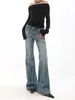 Женские джинсы синие модные тонкие расклешенные уличные брюки в стиле Y2K с высокой талией в стиле ретро сексуальные брюки Sense High Street женские джинсовые брюки