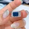 Cluster Ringen SACEGEMS Luxe 7 9 MM Natuurlijke Londen Blue Topaz Ring Voor Man 925 Sterling Zilveren Bruiloft Engagement Fijne sieraden Geschenken