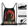 catzilla Kitten And Cat Sunset Kitten Japanese Drawstring Bags Gym Bag Travel Shoe Bag Eco Friendly Outdoor Running 67Lu#