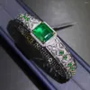 Bangle Micro-Inlaid Emerald Armband med diamanter högklassiga lyxiga armband för flickor Modesmycken Koppar Pulseras