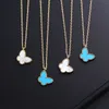 Fashion Van Butterfly Necklace Womens High end Blue Agate Collar Chain Unique Design Light Luxury Neckchain With logo