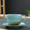 Tasses Soucoupes 1 ensemble rétro tasse à café en céramique et soucoupe poterie tasse à thé plat lait petit déjeuner tasse eau tasses Latte pour la maison en gros