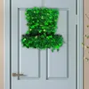 Fleurs décoratives ST.Couronne de la Saint-Patrick avec guirlande de chapeaux lumineux pour porte d'entrée, porche de maison