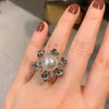 Cluster Rings Arrival 925 Sterling Silver Freshwater Pearl Sparkling Zircon Crystal Ring Women Noble Engagement Finger Trendy Jewelry