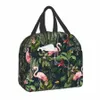 Jungle mönster med toucan flamingo papegoja termisk isolerad lunchväska kvinnor tropisk fågel lunch tote för barn skolmatslåda c8jv#