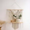 Tapices Colgante de pared Estante de tapiz tejido Boho Decorativo Rústico Madera Flotante Plantas Estantes con cuerda hecha a mano Hogar