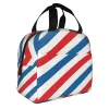 custom Classic Barber Pole Red Blue Stripes Lunch Bags for Men Women Warm Cooler Insulated Lunch Box X9jq#