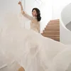 Casa roupas de luxo casamento noiva feminino 2 peças conjuntos roupões manga longa elegante rendas bordados camisolas roupão cetim