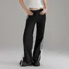 Damenhose, modisch, schwarz, elastische Taille, seitlich gestreift, Jogger-Sporthose, Streetwear