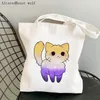 Femmes Shopper sac lesbienne fierté chat imprimé Kawaii sac Harajuku boutique toile Shopper sac fille sac à main fourre-tout épaule dame d8T6 #