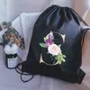 waterproof Foldable Drawstring Bag Simple Golden Letter Print Man and Women Backpack Women's Black Yoga Bag Portable Bags n8lw#