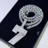 Chaîne de tennis 6.5Mm Baguette diamant personnalisé glacé Moissanite numéro pendentif Lucky 7