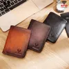 Echtes Leder RFID Protect Wallet für Männer Slim Trifold Frt Pocket Mey Bag Anti-Diebstahl-Bürstenkopfschicht Rindsleder Kartenhalter U9pT #