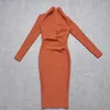 Sukienki swobodne Hqbory Winter Ladies Brown Sexy Deep V Mid Bandage sukienki Kobiety Długie rękawy Wysokiej jakości celebrytka impreza bodycon vestidos