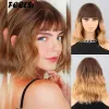 Perruques courtes brunes Bob Bob Blond pour femmes Bangs naturels Résistant à la chaleur Wavy Wig Wig Wear Cosplay Hair bouclé Golden