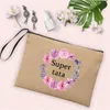 Super Tata Wreath Print Linen Makeup Bags Cosmetic Bag dragkedja Pouch Travel toalettartiklar Kvinnor Neceser Bästa gåvor för Tata 32ye#