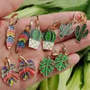 Boucles d'oreilles pendantes créatives goutte à goutte, feuille d'huile, Cactus, goutte d'eau pour femmes, déclaration géométrique colorée, plante Boho, accessoires bijoux de fête