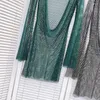 Robes décontractées Robe de maille creuse transparente de luxe pour femmes 2024 Sexy femme dos nu amincissant chemise de fond de strass complet