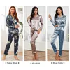 Pijama feminina de roupas para casa Conjunto de cetim de cetim de seda Sleeve Top de manga longa e calça Pijama 2 peças Pijama Mujer Loungewear